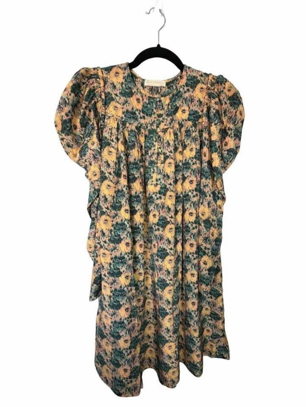 Ulla Johnson Silk Mini Dress in Green and Yellow Floral Print_129